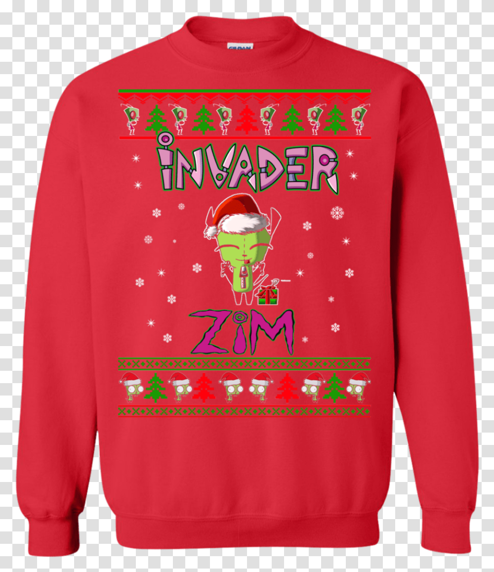 Invader Zim Christmas Sweater Hoodie Long Sleeve Stranger Things Ugly Christmas Sweaters, Clothing, Apparel, Sweatshirt, Boxer Transparent Png