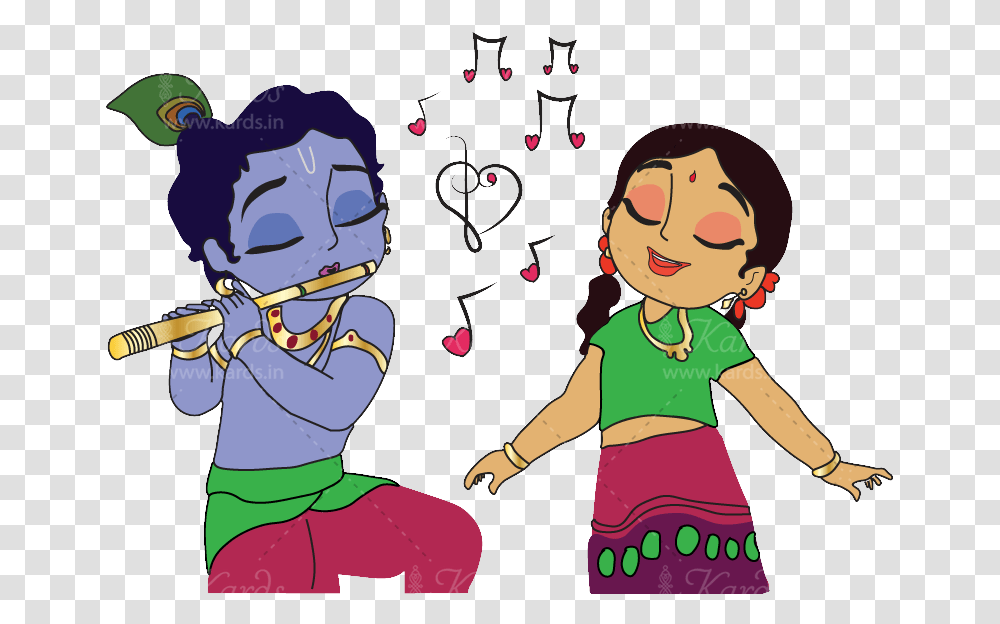 Invitation Clipart Tamil Bal Krishna And Radha Cartoon, Person, Leisure Activities, Musical Instrument, Video Gaming Transparent Png