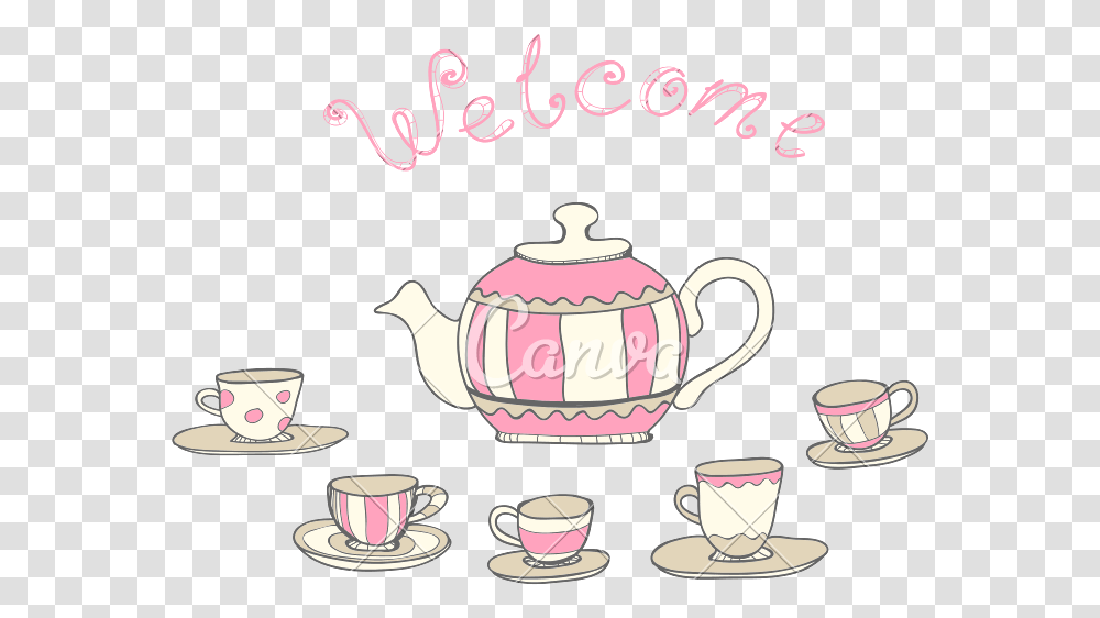 Invitation Portrait Illustrated Cup Teacup, Pottery, Saucer, Teapot, Coffee Cup Transparent Png