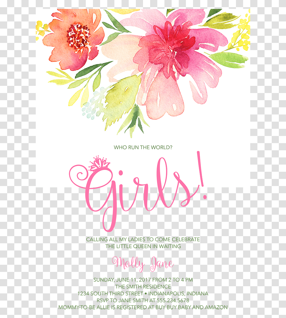 Invitation Wording To Welcome The Wee One Baby Girl Shower Invite Wording, Floral Design, Pattern Transparent Png