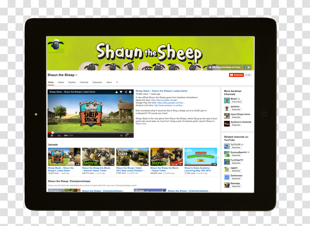 Ipad Shaun The Sheep, File, Monitor, Screen, Electronics Transparent Png