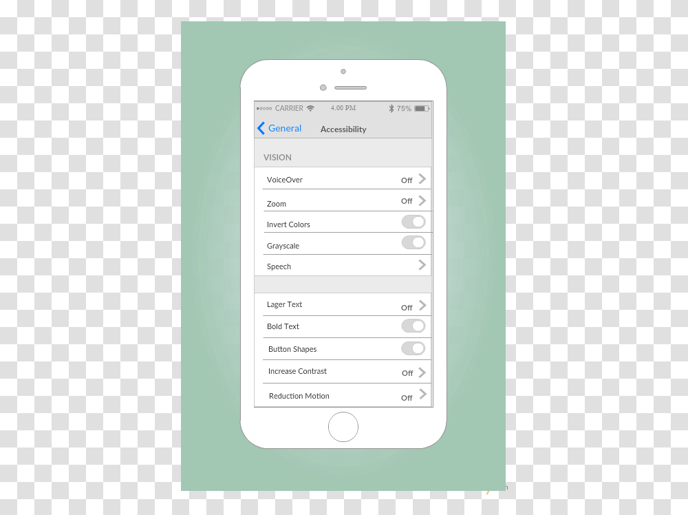 Iphone Accessibility Settings Screen Mockup Ios Settings Screen Design, Page, Mobile Phone, Electronics Transparent Png