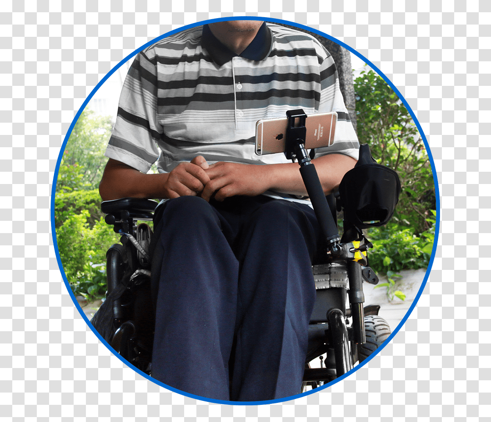 Iphone Clamp Mount Wheelchair Iphone Holder, Furniture, Person, Cushion, Bicycle Transparent Png