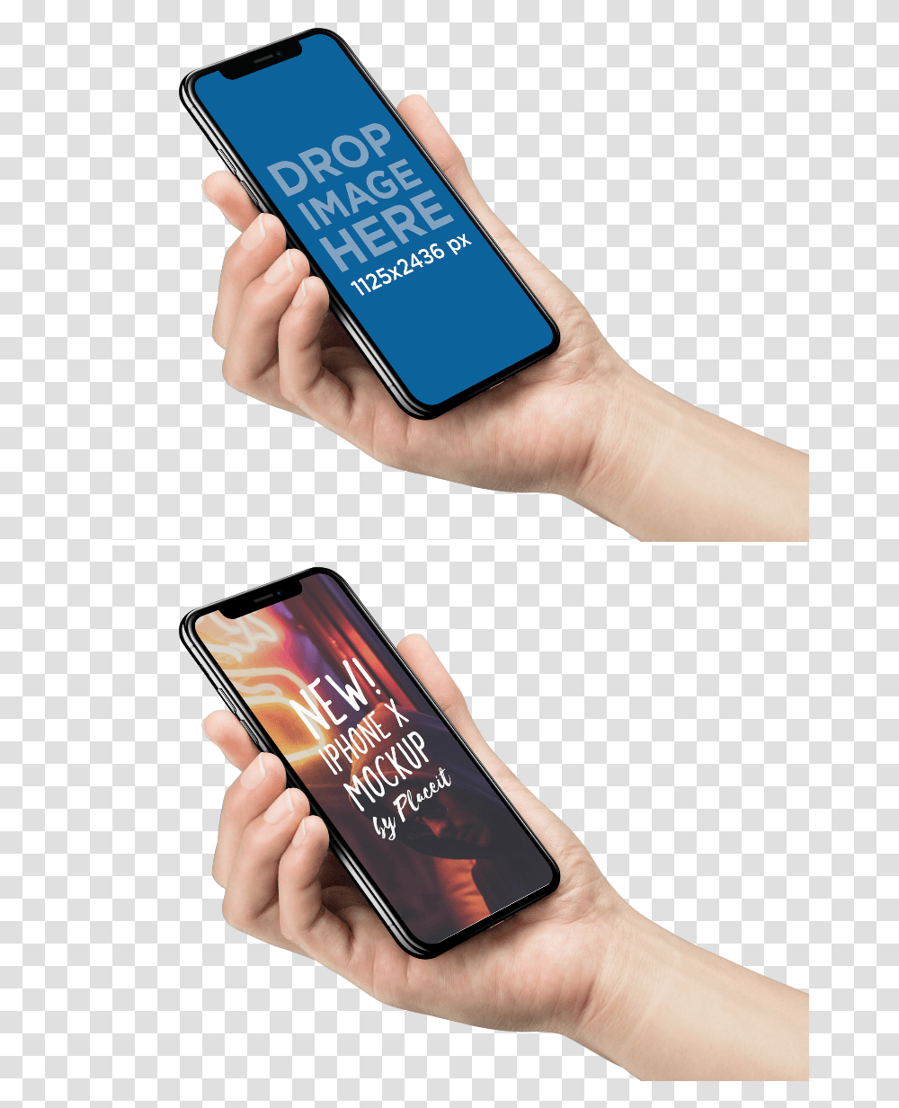 Iphone X Mockup Being Held Against Mockup Iphone In Hands, Electronics, Mobile Phone, Cell Phone, Person Transparent Png