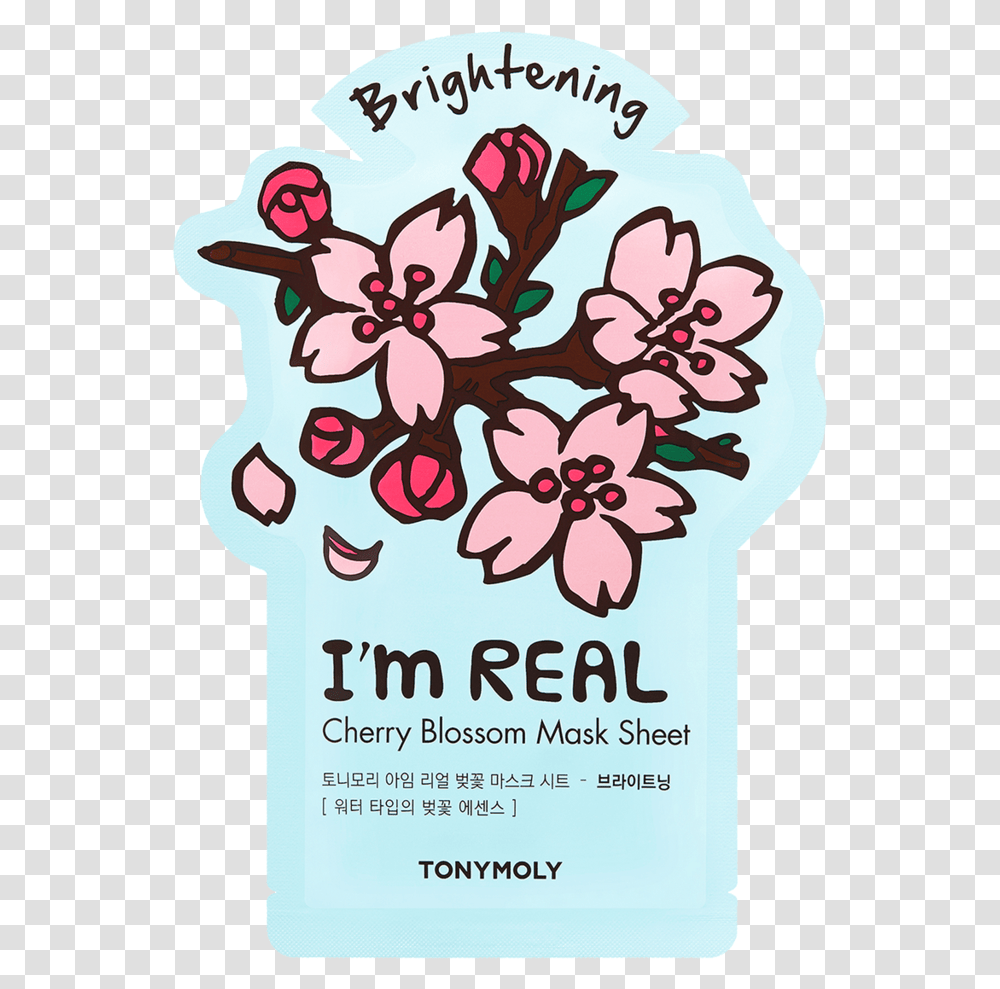 Iquotm Real Tony Moly Cherry Blossom Mask, Plant, Flower, Advertisement, Flyer Transparent Png