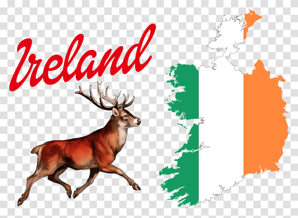 Ireland Flag Logo Map Of Ireland With Flag, Elk, Deer, Wildlife, Mammal Transparent Png