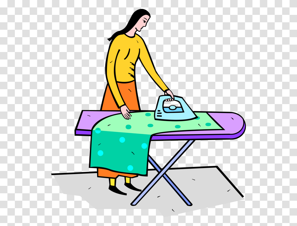 Ironing Clothes With Iron Cartoon Iron And Ironing Board, Clothes Iron, Appliance, Person, Human Transparent Png