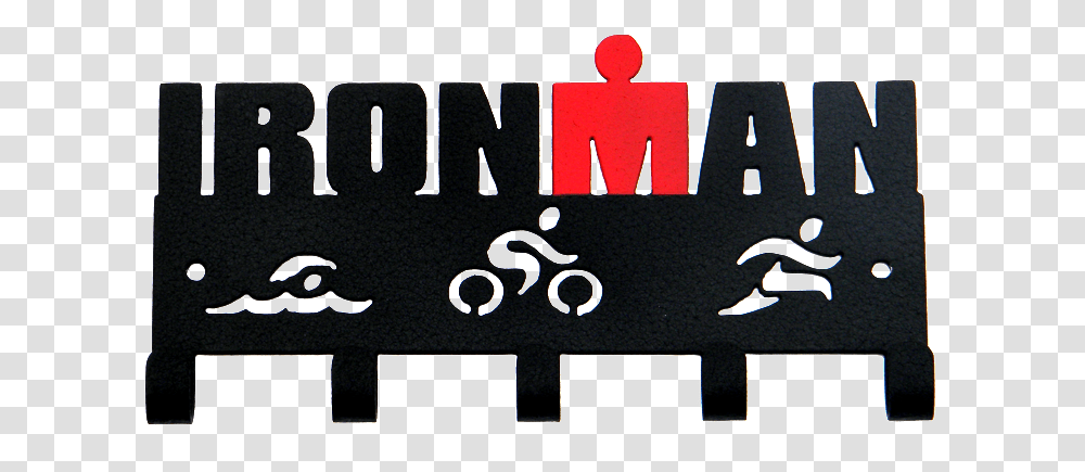 Ironman With Red M Dot Logo And Cutouts Medal Display Logo Iron Man Triathlon, Text, Word, Alphabet, Symbol Transparent Png