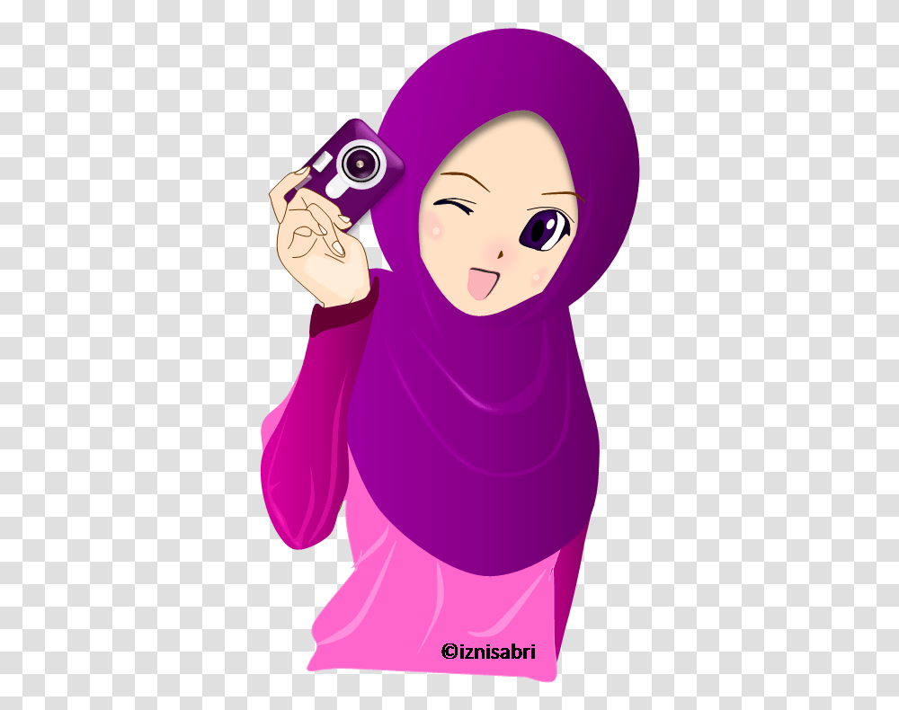 Islam Drawing Head Scarf Muslim Anime Holding Camera, Face, Person, Photography, Female Transparent Png