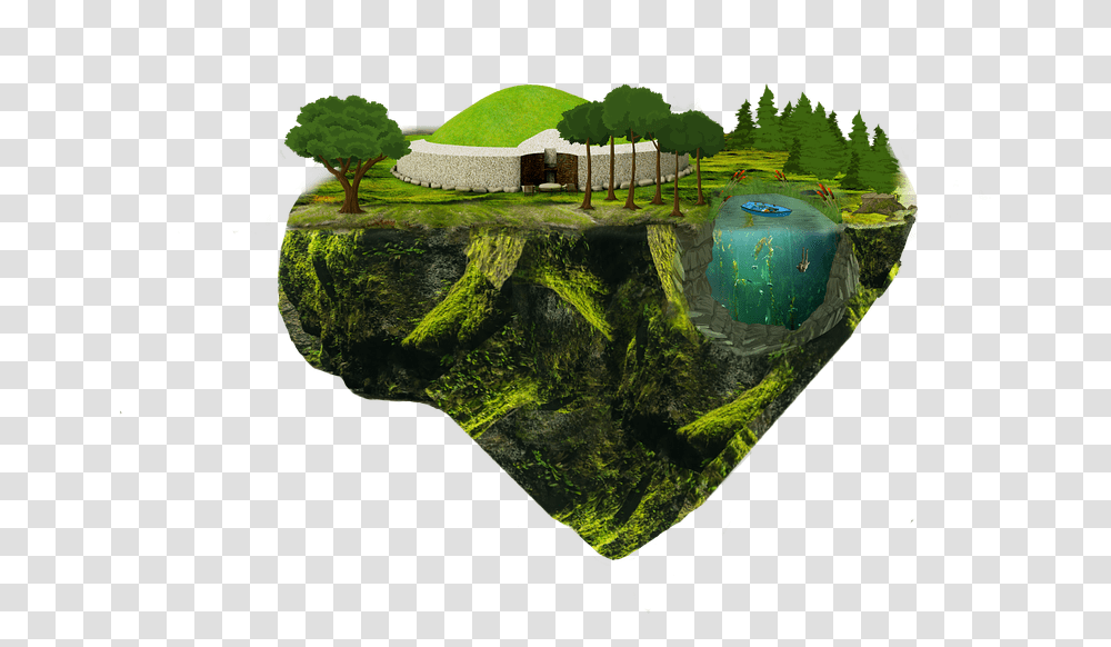 Island Float Sky Landscape Trees Lake Stone, Nature, Outdoors, Green, Scenery Transparent Png