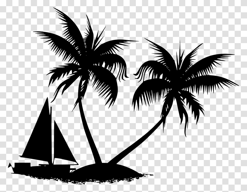 Island Yacht Sea Silhouette Ship Tropical Palm Tropics, Gray, World Of Warcraft Transparent Png