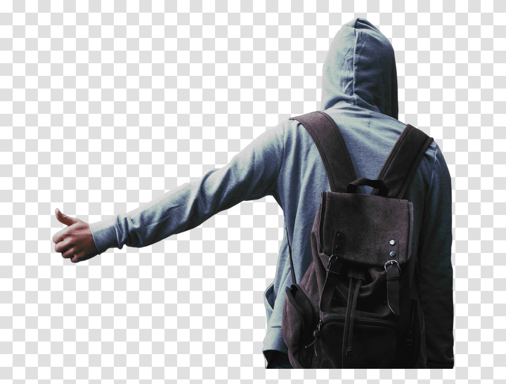 Isolated White Background Man Hood Hombre De Espaldas, Person, Human, Backpack, Bag Transparent Png