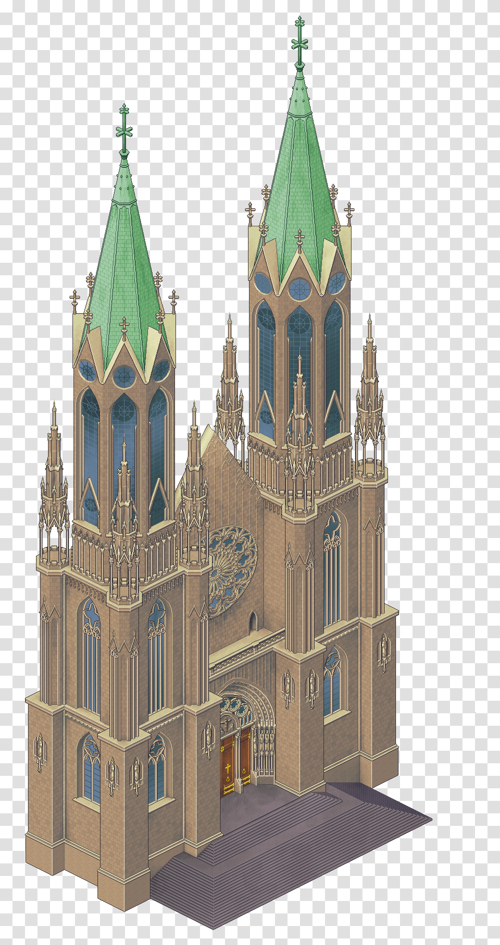 Isometric Pixel Art Cathedral, Spire, Tower, Architecture, Building Transparent Png