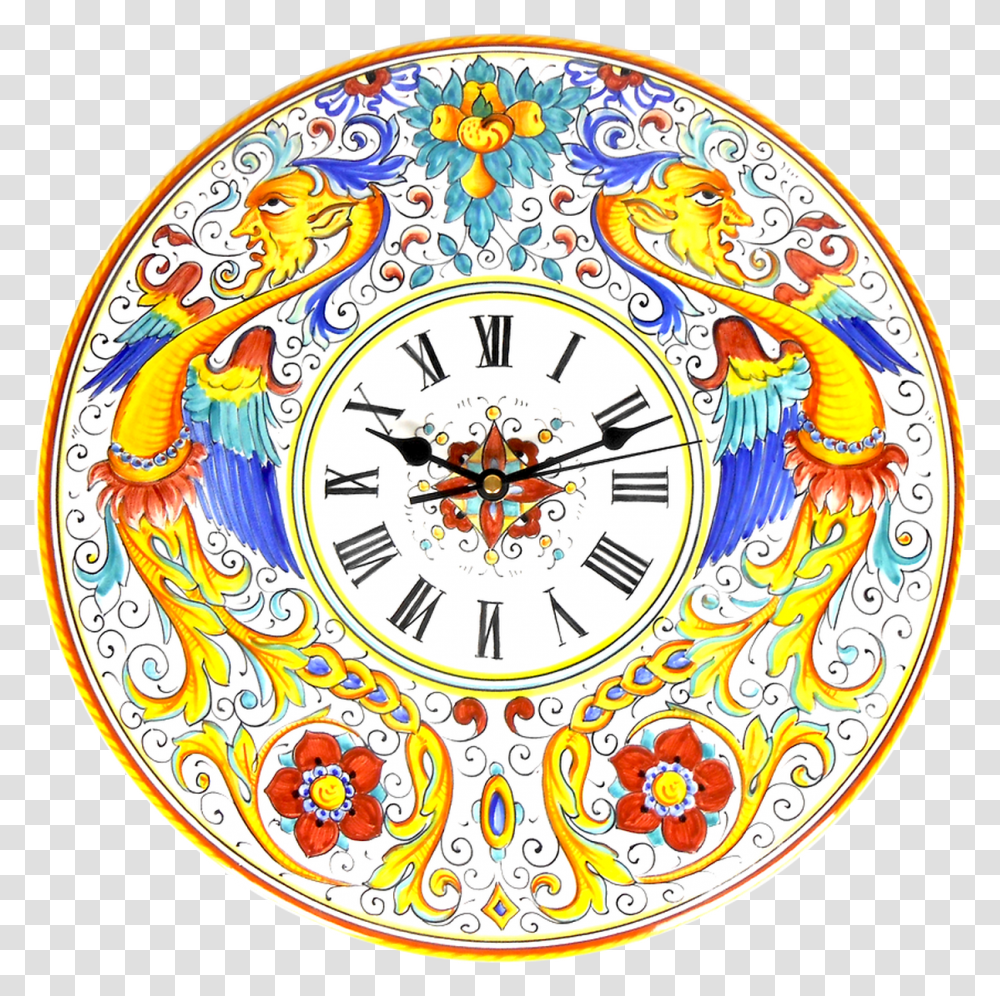 Italian Ceramic Clock Hand Painted Raffaellesco Circle, Analog Clock, Rug, Wall Clock Transparent Png