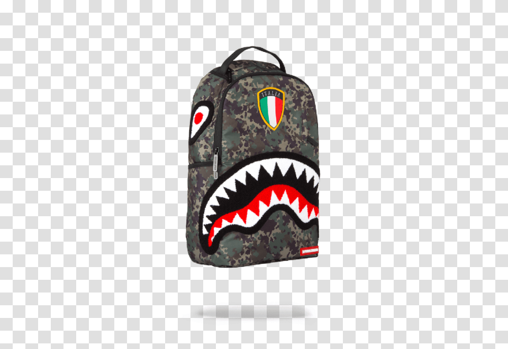 Italy Camo Shark Backpack, Bag, Teeth, Mouth, Lip Transparent Png