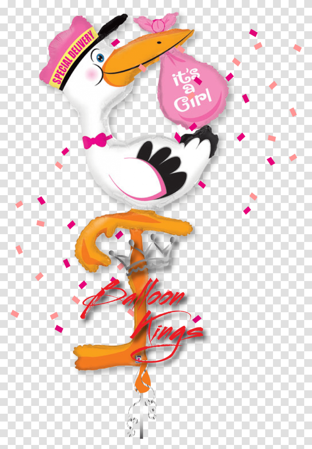 Its A Girl Stork Airwalker Stork Foil Balloon, Paper, Animal, Bird, Confetti Transparent Png