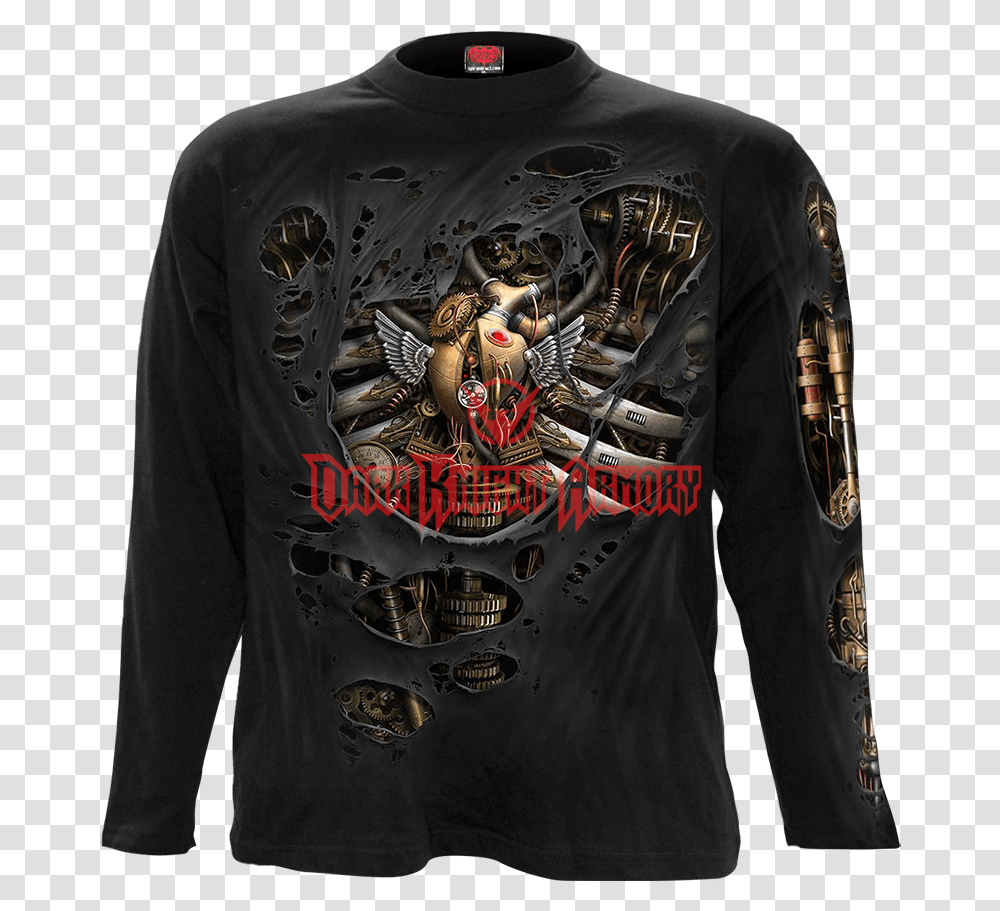 Jack In The Box Tattoo Download Steampunk Ripped Longsleeve T Shirt Black, Apparel, Long Sleeve, Hoodie Transparent Png