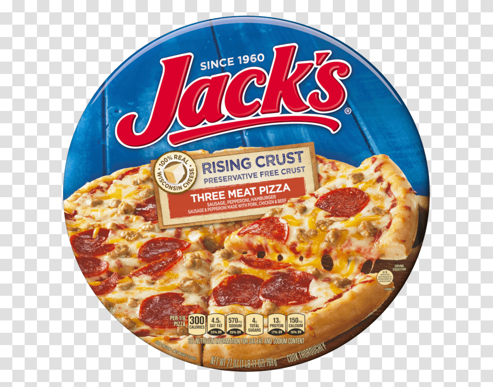 Jack S Rising Crust Three Meat Frozen Pizza 27 Oz Jack's Frozen Pizza, Food, Meal, Dish, Sliced Transparent Png