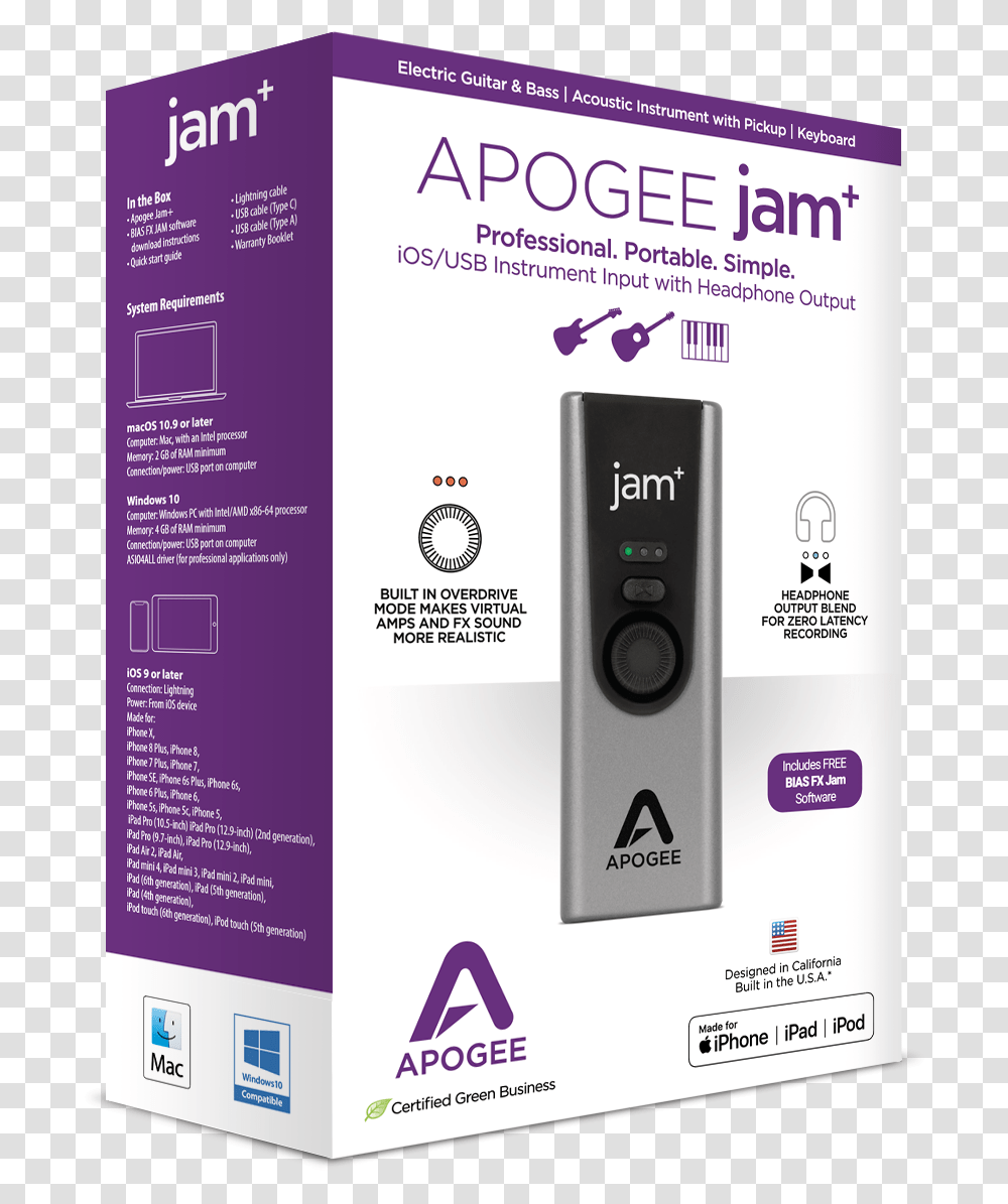 Jam Guitar Interface For Ipad & Mac Apogee Electronics Apogee Mic Plus Box, Poster, Advertisement, Flyer, Paper Transparent Png