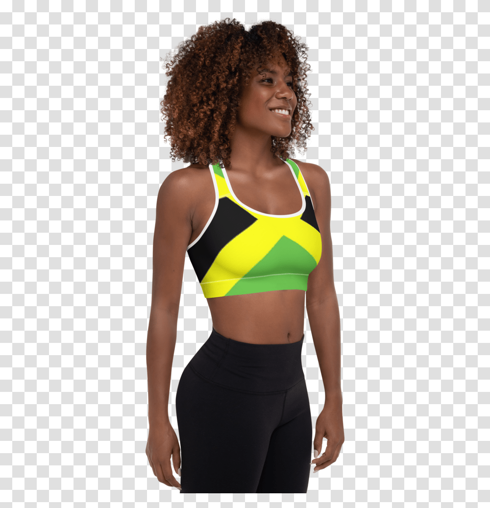 Jamaican Flag Padded Sports Bra Sports Bra, Clothing, Person, Lingerie, Underwear Transparent Png