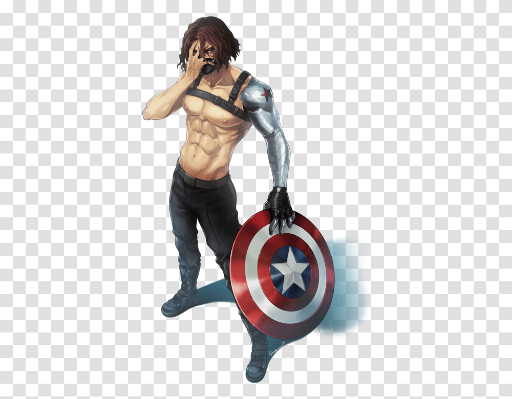 James Buchanan Barnes And Winter Soldier Drawn Captain America Fan Art, Person, Human, Armor, Shield Transparent Png