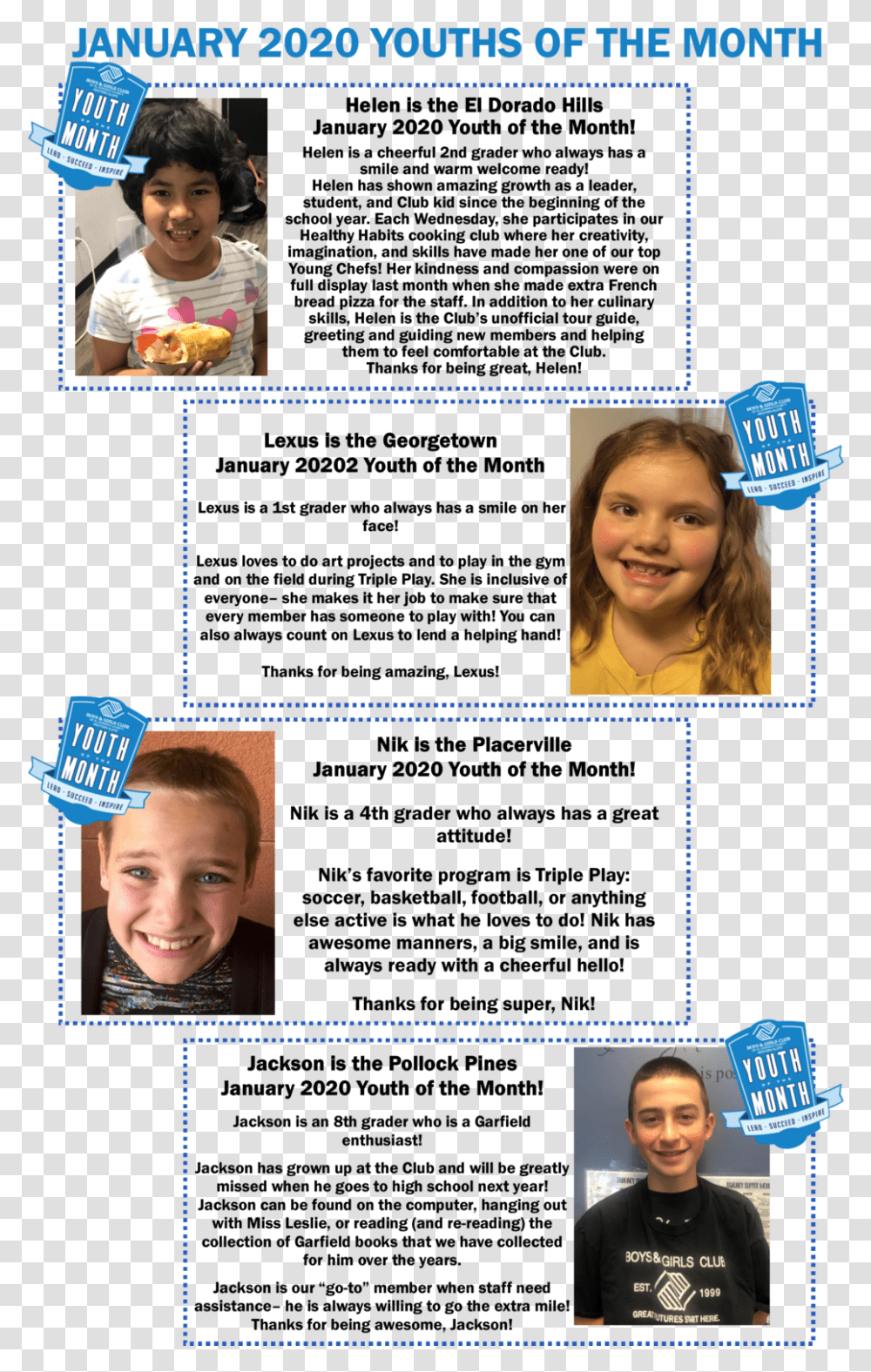 January 2020 Youth Of The Month Website Child, Person, Collage, Poster, Advertisement Transparent Png