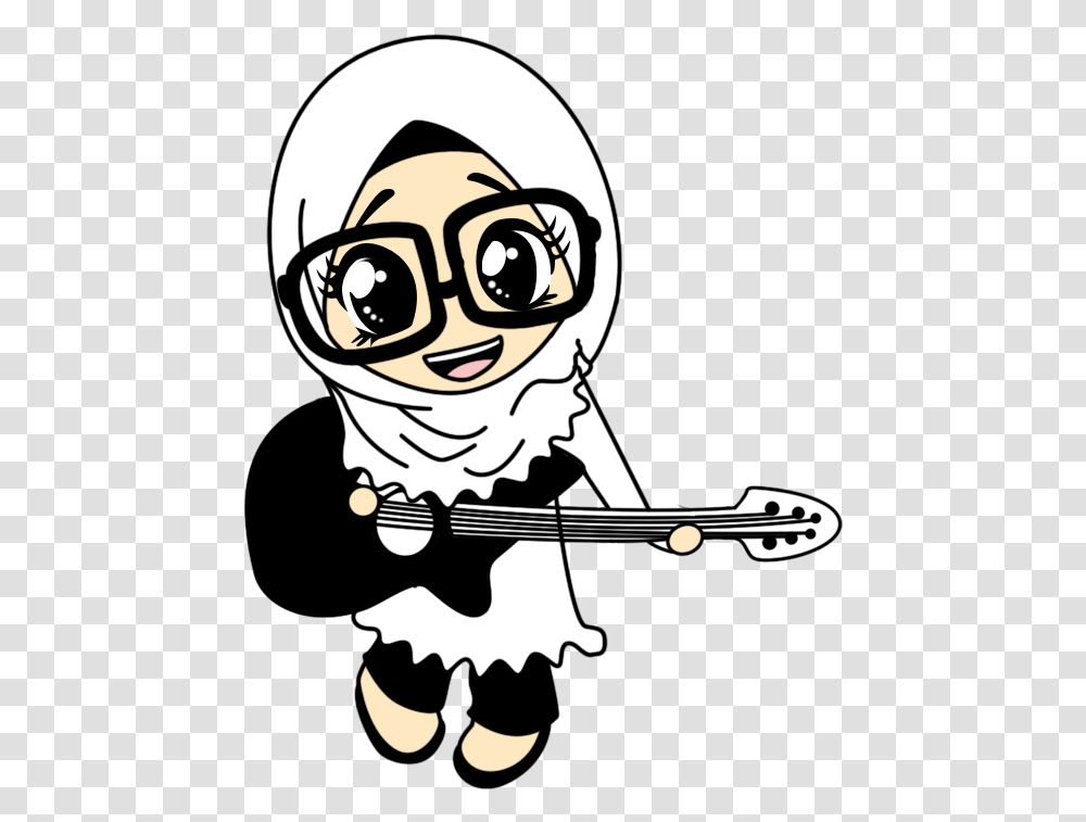 January Muslimah Guitar Cartoon, Stencil, Performer, Musician, Musical Instrument Transparent Png