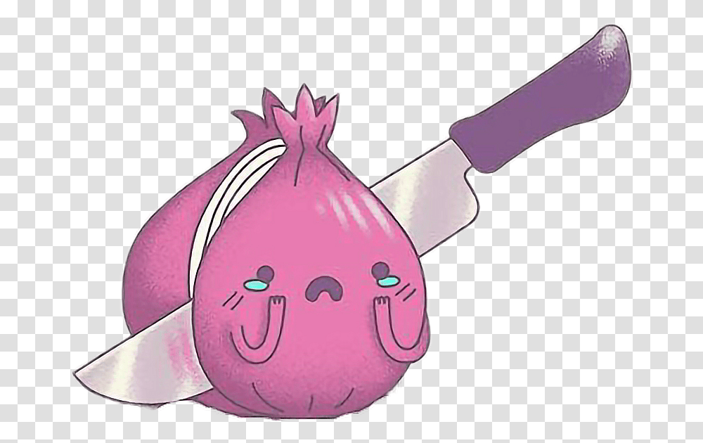 Japan Cebolla Kill Cute Kawaii Knife Freetoedit Depressed Onion Cutting Itself, Plant, Sweets, Food, Confectionery Transparent Png