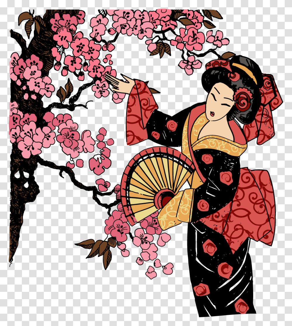 Japan Clipart Clothing Japanese Japanese Geisha, Person, Floral Design, Pattern Transparent Png