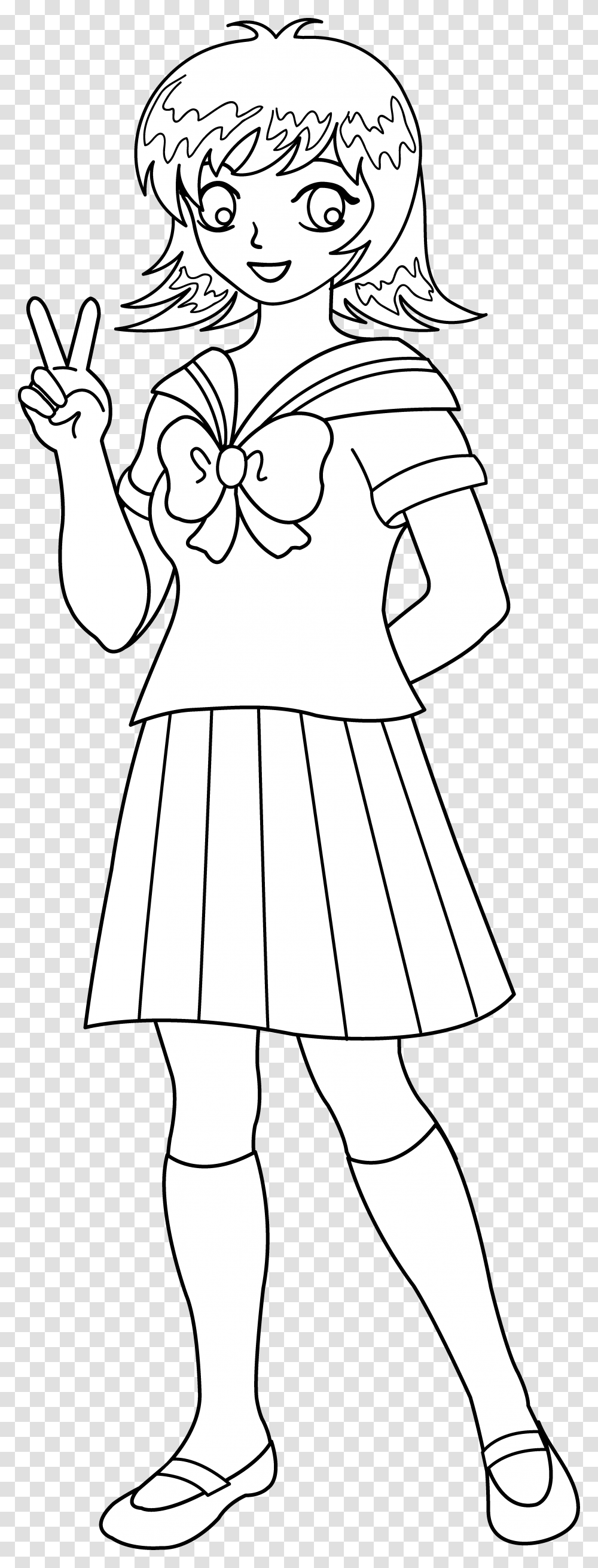 Japan Clipart Cute Clipart Black And White Anime School Uniform, Apparel, Person, Human Transparent Png