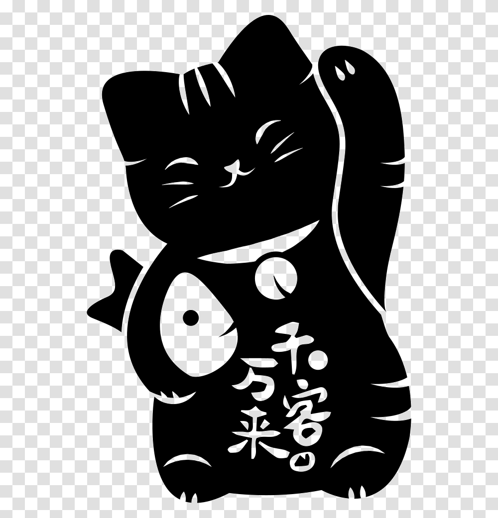 Japan Maneki Neko White Cartoon, Stencil, Pet, Animal, Cat Transparent Png