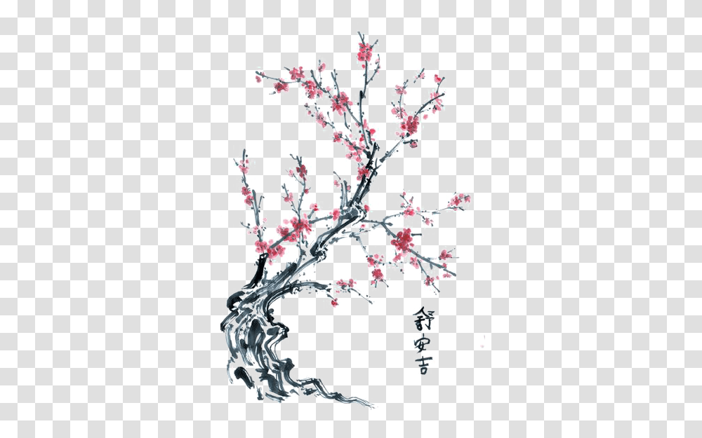 Japanese Cherry Blossom Tree Drawing Drawing Cherry Blossom Tree, Flower, Plant, Snowflake, Text Transparent Png