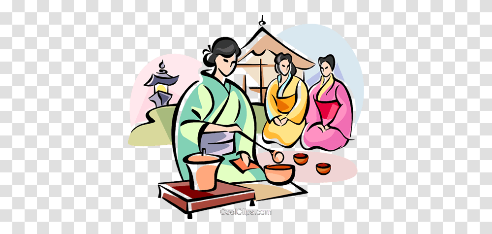 Japanese Girl Serving Tea Royalty Free Vector Clip Art, Person, People, Drawing, Book Transparent Png