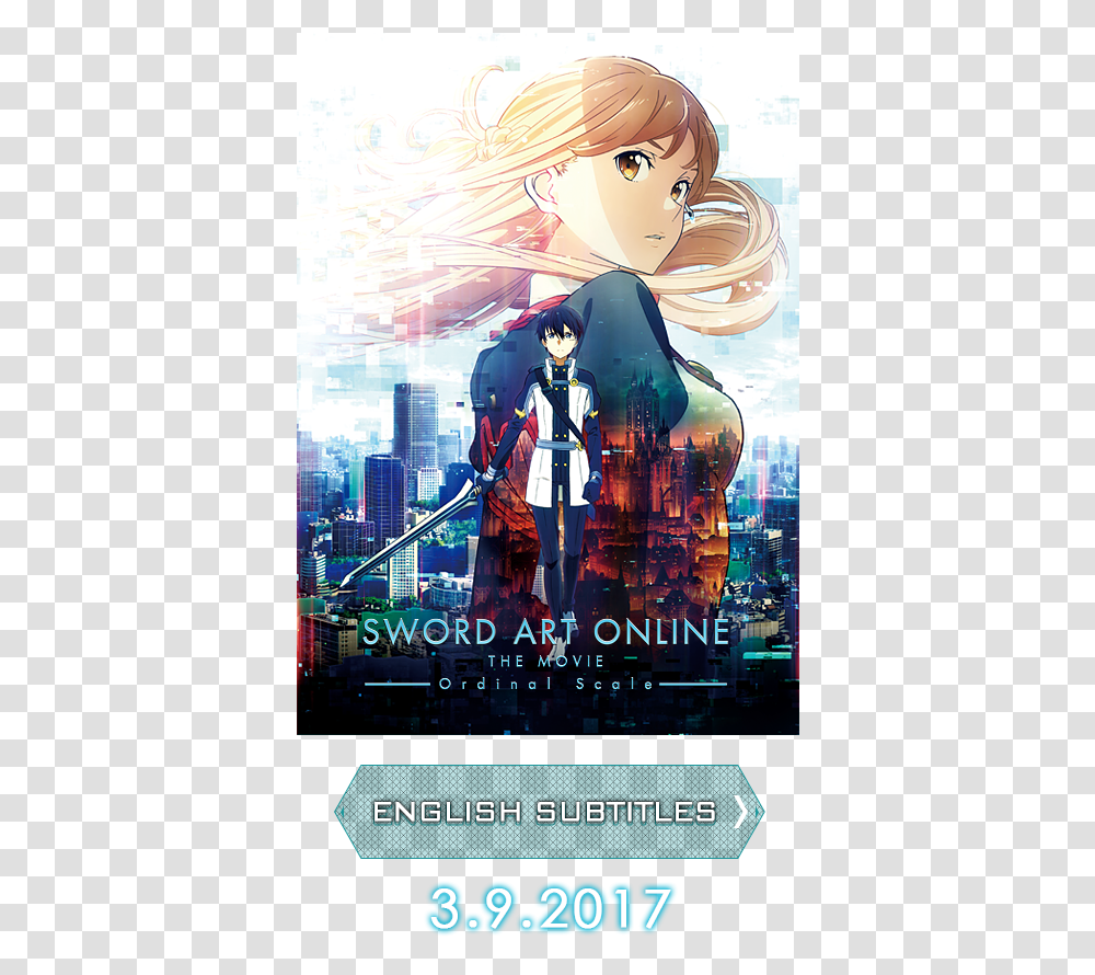 Japanese Subtitles Sword Art Online Ordinal Scale Poster, Advertisement, Person, Metropolis, City Transparent Png
