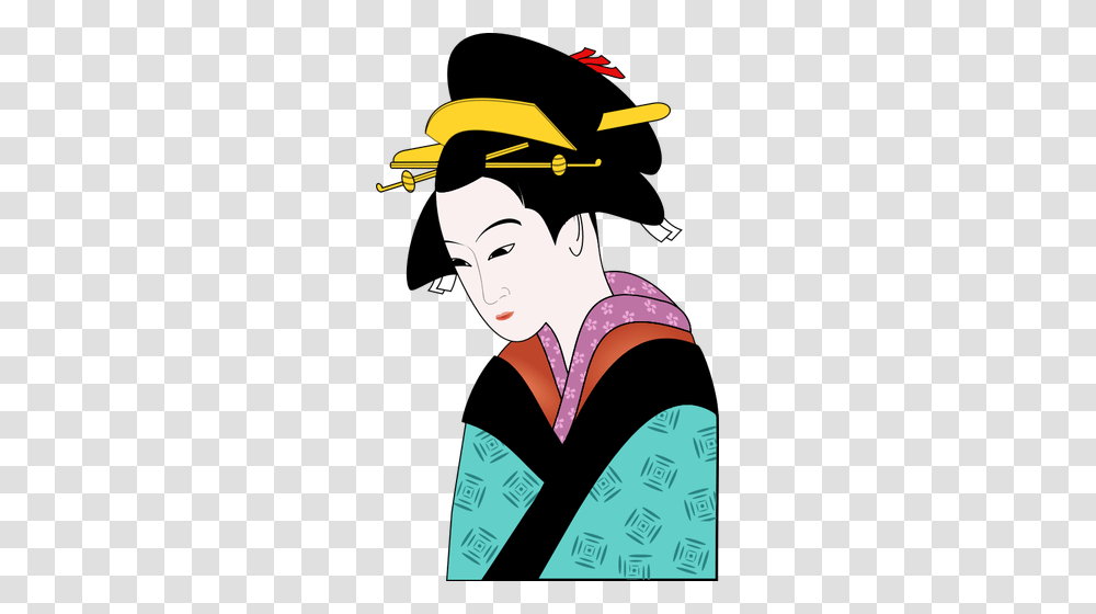 Japanese Woman In Blue Kimono Vector Image Transparent Png