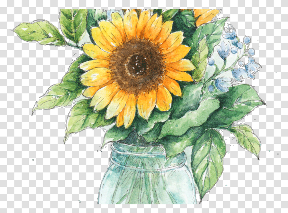 Jar Drawing Ubisafe Sunflower In Mason Jar, Plant, Blossom Transparent Png
