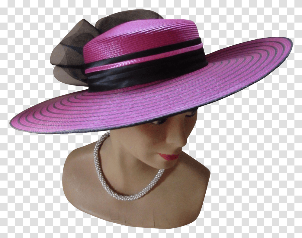 Jaunty Wide Brim Church Hat In Stripes Of Fuchsia And Church Hat Clip Art, Apparel, Sun Hat, Person Transparent Png