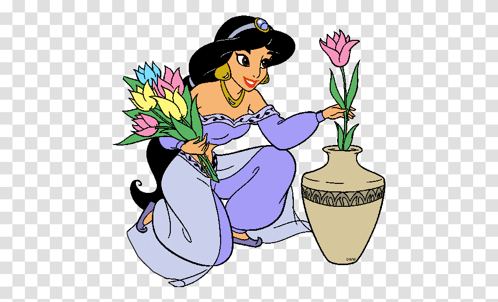 Jazmn Clipart Princess Jasmine And Flowers, Jar, Vase, Pottery, Potted Plant Transparent Png