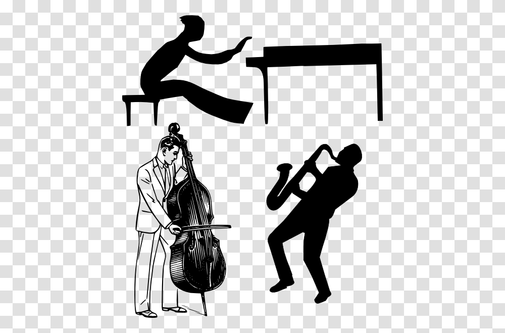 Jazz Clipart Band Baja Double Bass Instrument Clipart Black And White, Person, Human, Musician, Musical Instrument Transparent Png