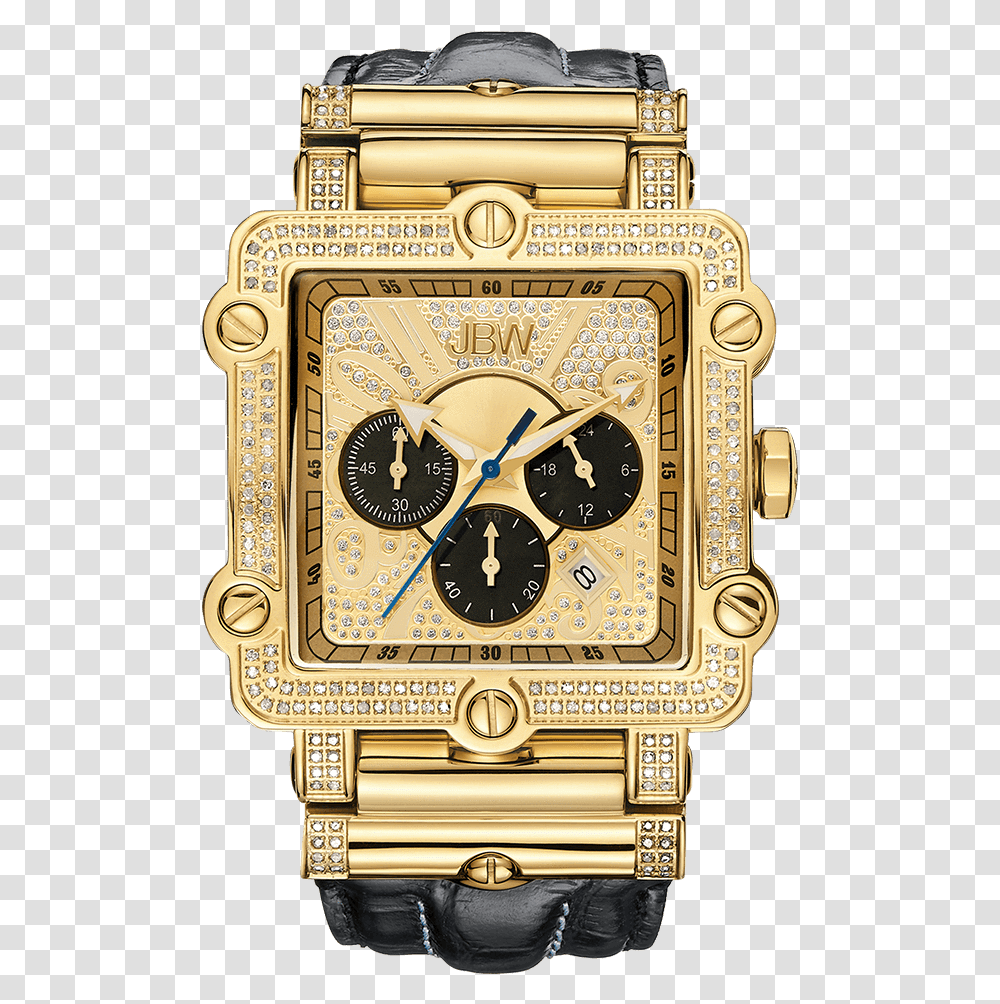 Jbw Phantom Jb 6215 238 G Gold Black Leather Diamond Jbw Watch Fhantom, Clock Tower, Architecture, Building, Wristwatch Transparent Png