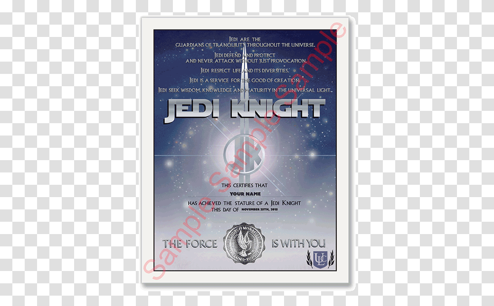 Jedi Knight Credential Jedi Knight Certificate, Poster, Advertisement, Flyer, Paper Transparent Png