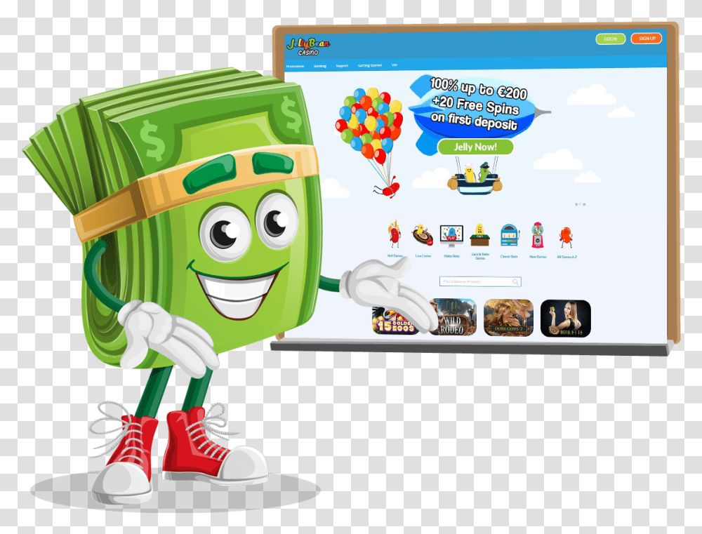 Jellybean Casino Presenting Board Cartoon Dollar, Toy, Person, Electronics, Computer Transparent Png