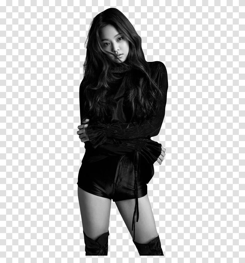 Jennie Blackpink Black And White, Person, Face, Skin Transparent Png