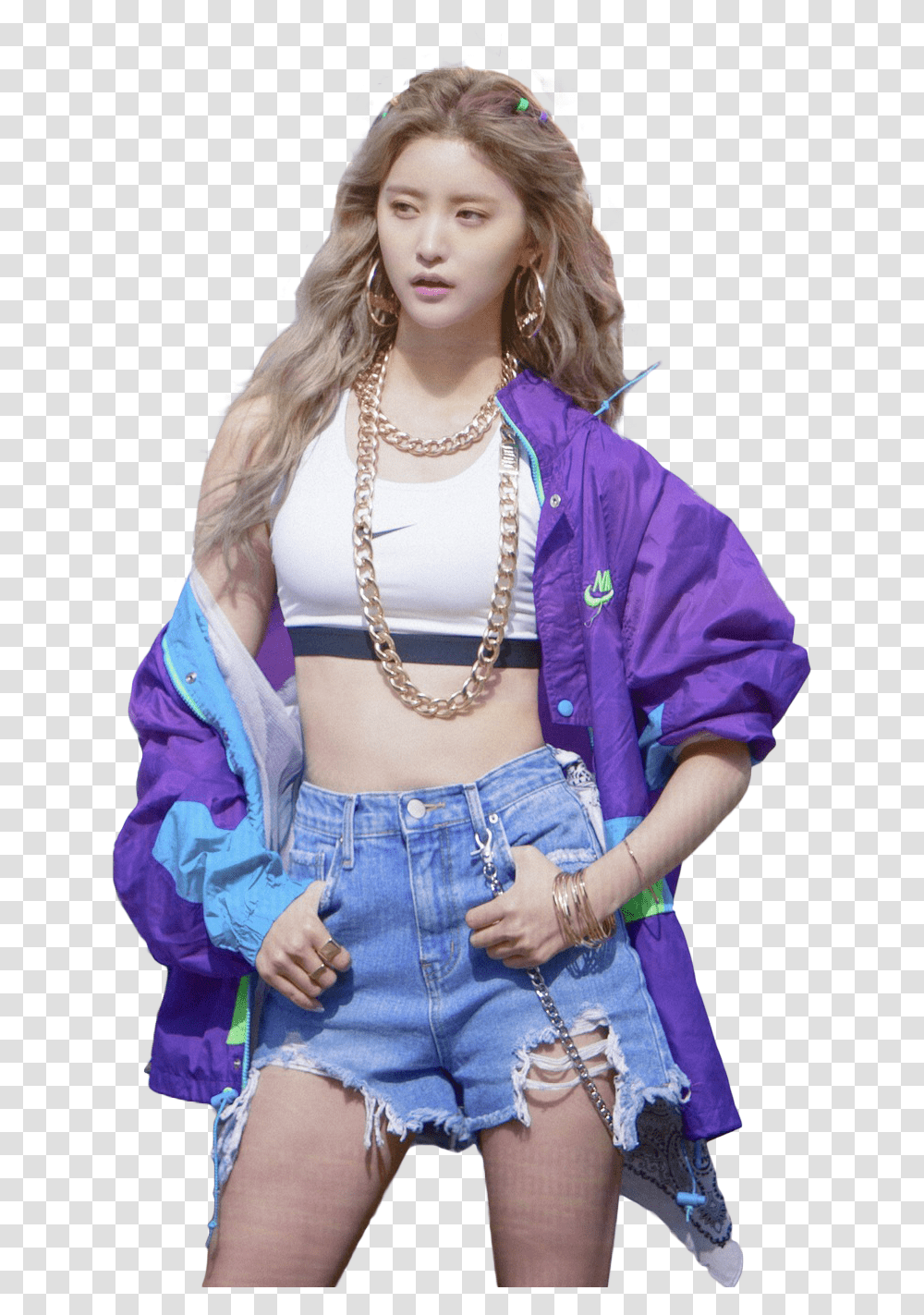 Jeonghwa Exid Kpop Korean Freetoedit White Crop Top And Jacket, Necklace, Accessories, Person Transparent Png