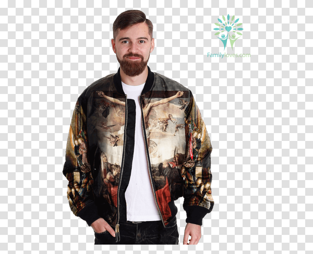 Jesus Christ And The Virgin Mary Over Print Jacket Jacket, Sleeve, Person, Long Sleeve Transparent Png