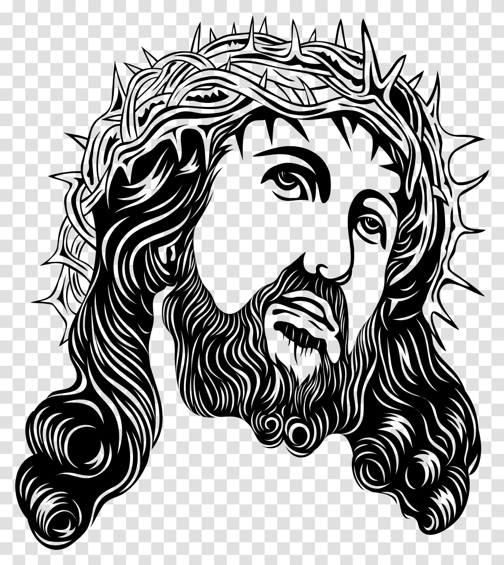 Jesus Christ With Crown Of Thorns Clip Art Jesus With Crown Of Thorns, Gray Transparent Png