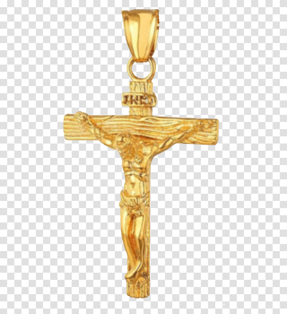 Jesus Cross Gold Pendant, Crucifix, Bronze Transparent Png