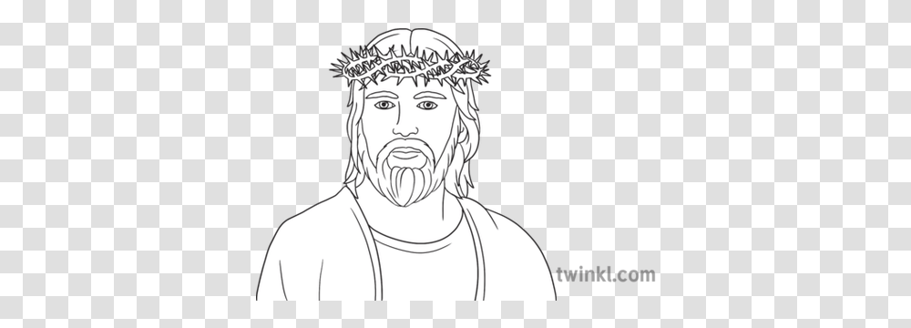 Jesus Crown Of Thorns Portrait Ks1 Black And White Rgb Language, Face, Person, Drawing, Art Transparent Png