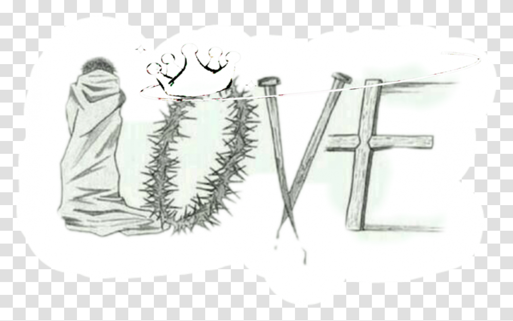 Jesus Love Crown Thorns Cross Crownofthorns Cartoon, Text, Plant, Hand, Knitting Transparent Png