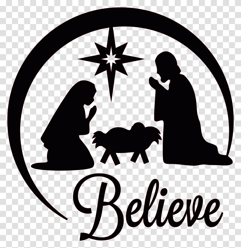 Jesus Nativity Church Christmas Clipart Silhouette Nativity Scene Clipart, Text, Symbol, Label, Plant Transparent Png